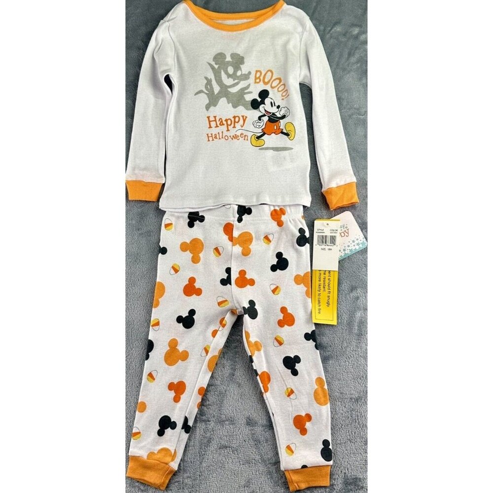 DISNEY Mickey Mouse 2‎ Pc Pajama Set Girl's Sz 18 mos. Orange Spookie Cotton NWT